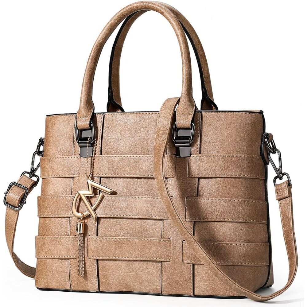 PU Leather Weave Brown Shoulder Bag for Women Elegant Top Handle Designer Purse